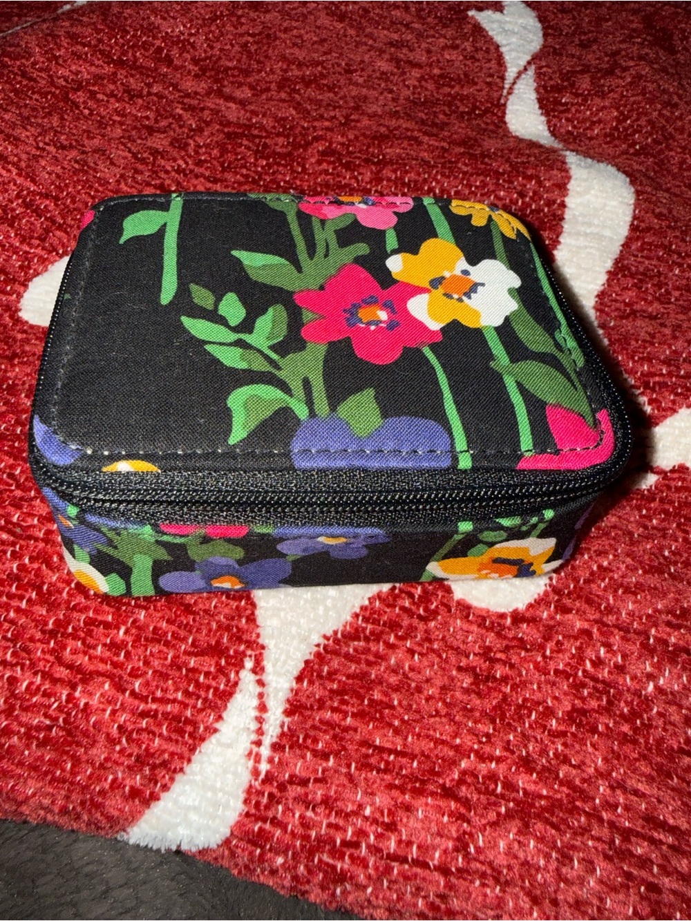 Vera Bradley Floral Travel Jewelry Case - Black with Multi-Color Flower Print